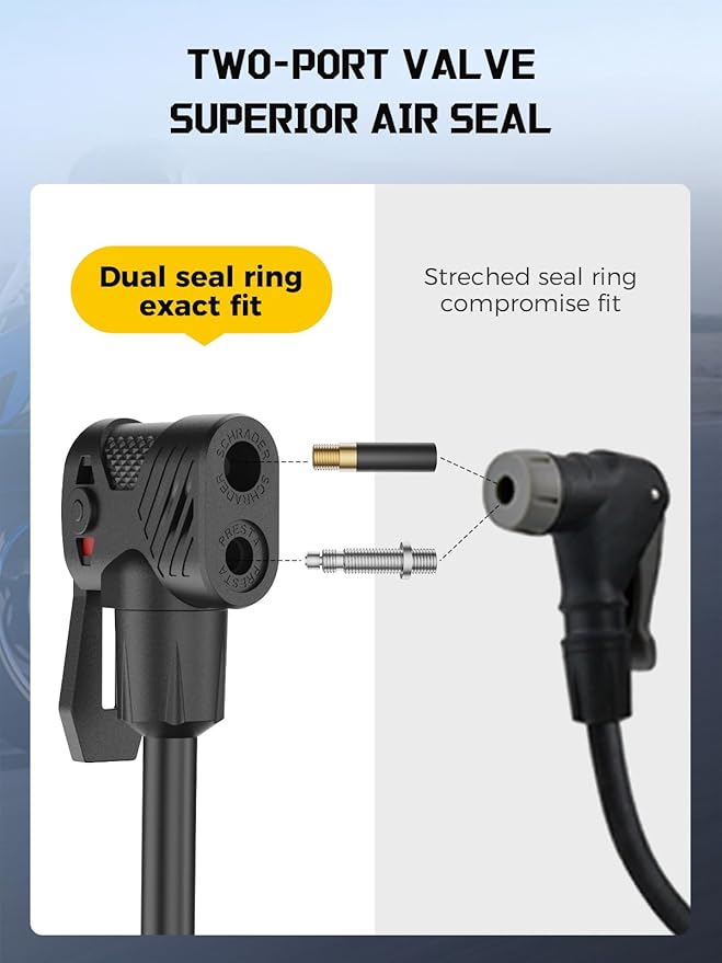 AZUNO Presta Valve Adaptor with Pressure Gauge, 200psi Dual-Port Schrader & Presta Valve Pump, Bike Tire Inflator for Air Compressor, Can Check, Inflate, Deflate for Bicycles, Motorcycles, Cars