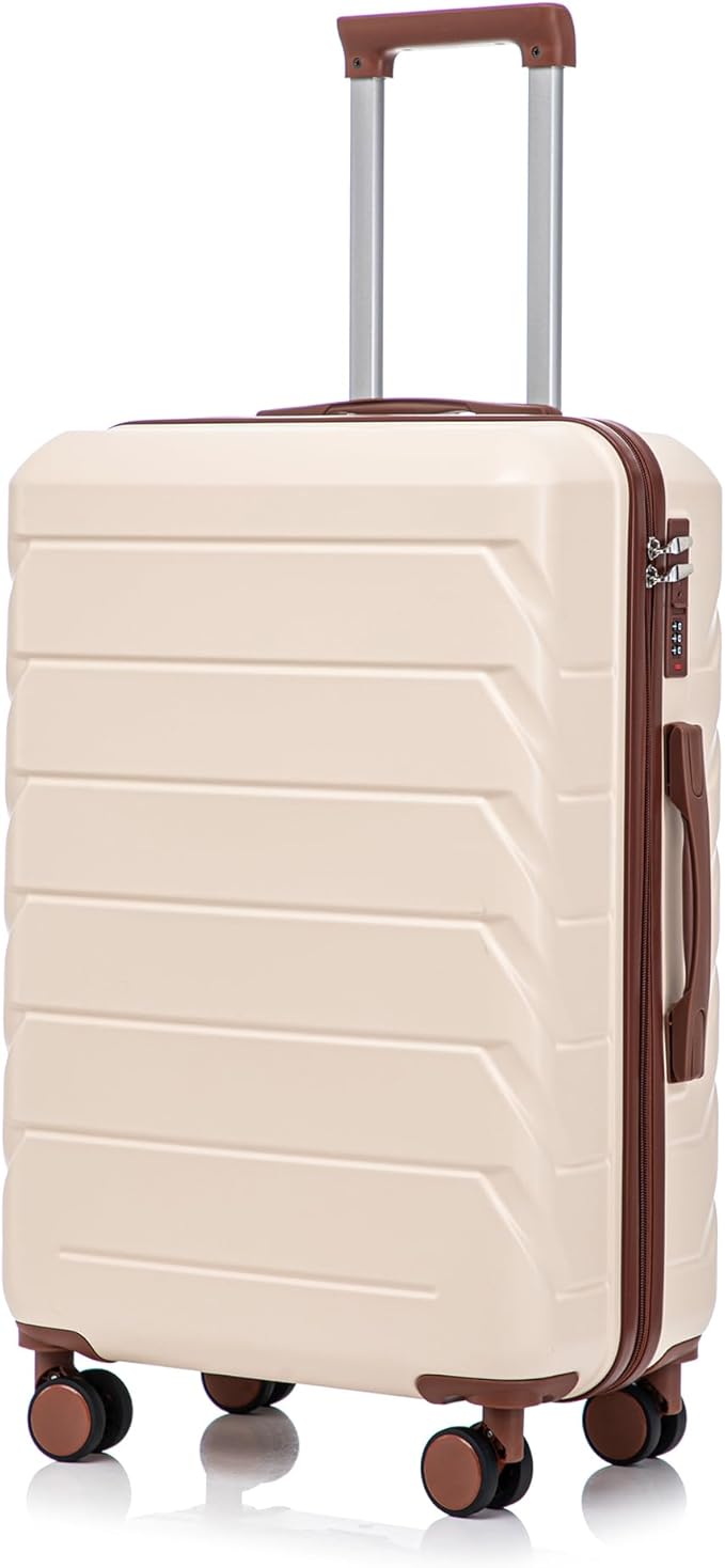 28 Inch ABS Hard Shell Large Luggage With Combination Lock and Side Hooks, Beige