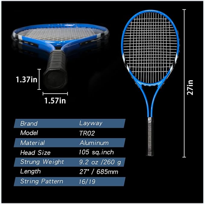Tennis Rackets 2 Players Recreational for Beginners,Pre-Strung 27 Inch Light Adult Racquet Set for Women Men with Tennis Balls,Overgrips and Carry Bag