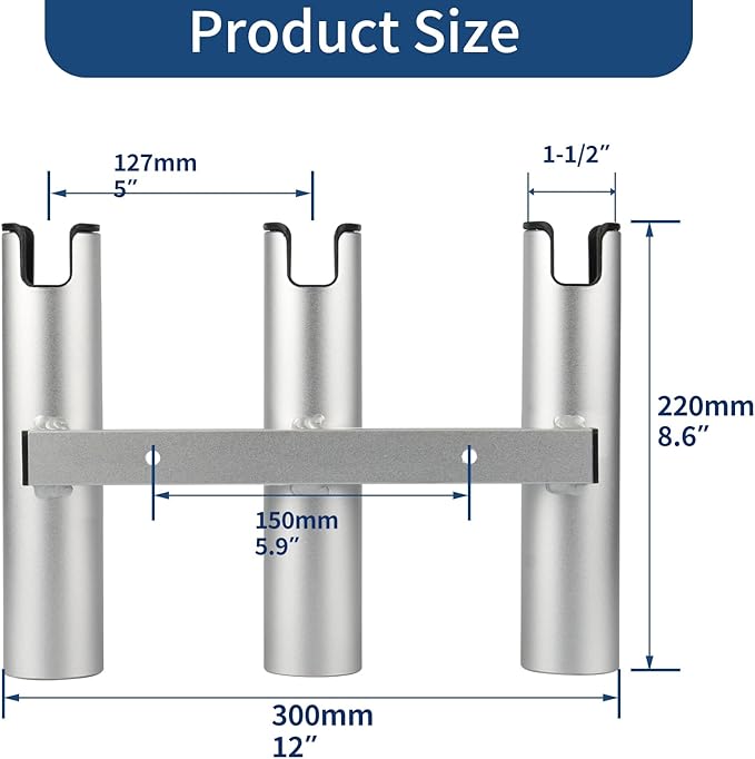 Marinebaby Aluminum Fishing Boat Rod Holder,3/4 Link Tube Aluminum Rod Rack, Suit Boats & Yacht ,Silver