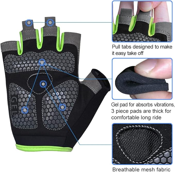 HuwaiH Bike Gloves for Men/Women, Cycling Gloves with Anti-Slip Shock-Absorbing Pad Half Finger Biking Bicycle Gloves