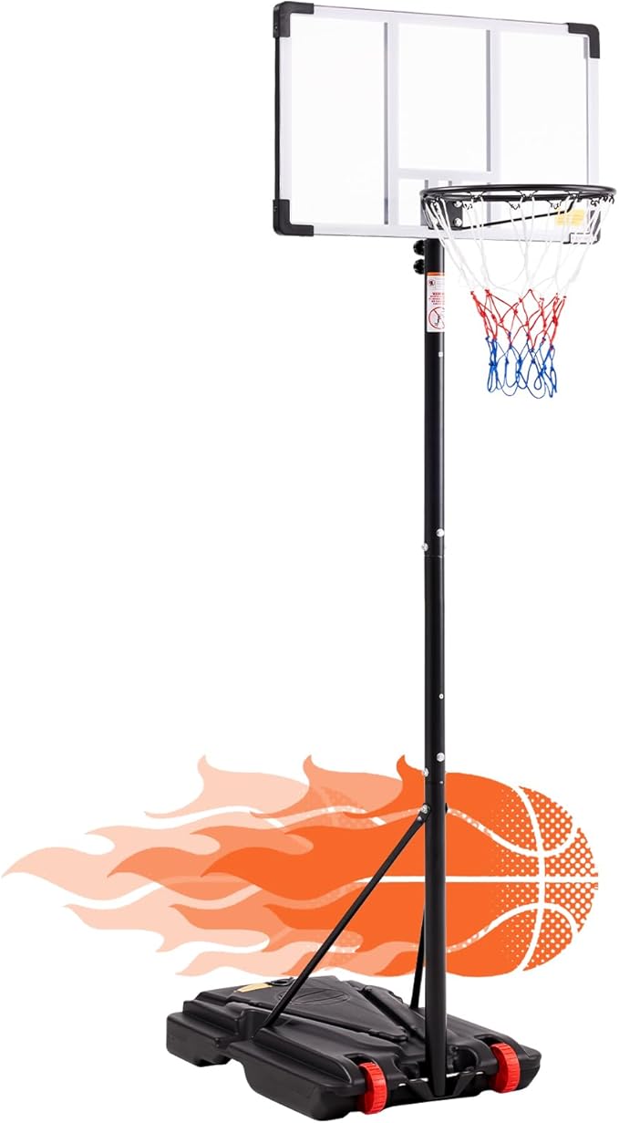 Portable Basketball Hoop Outdoor, Adjustable Basketball Hoops Goal System Shatterproof Backboard, Shock Absorbent Rim, Fillable Base for Swimming Pool/Backyard/Driveway