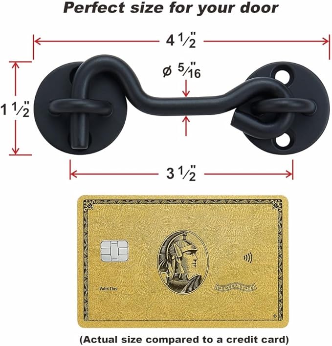 4” Privacy Hook and Eye Gate Latch Easy Lock for Barn Door, Black