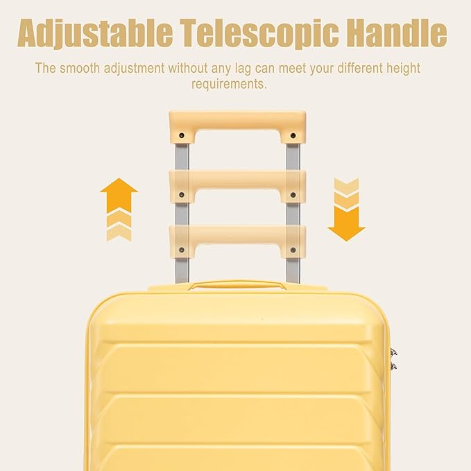 20 Inch ABS Hard Shell Travel Checked Luggage With Combination Lock, Yellow
