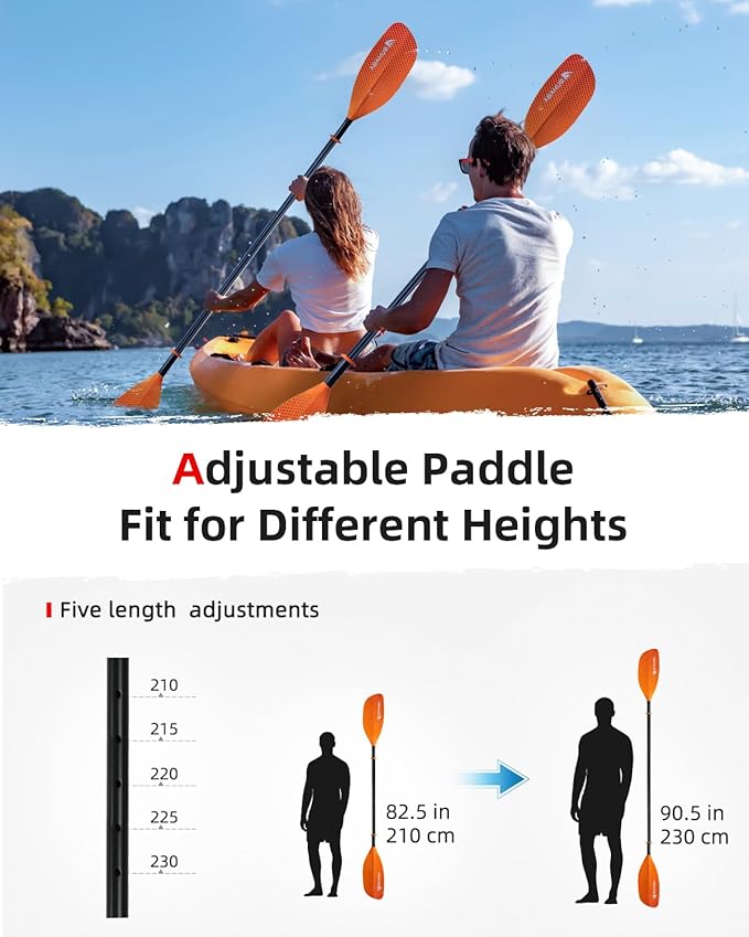 Abahub 調節可能 カヤックパドル 210-230cm/ 230-250cm フローティング カヤックオール ボートオール カヌーオール ブラック