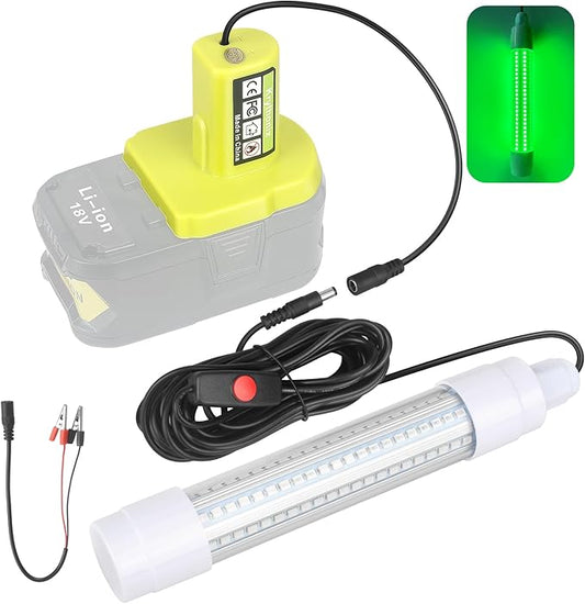 Ryobi 18V ONE+バッテリー対応水中集魚灯、LED水中釣りライト、クラッピー・イカ集魚用、13W、1512ルーメン、グリーン ドックライト（バッテリーなし）