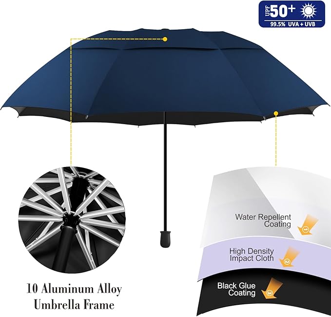 UPF 50+ Beach Umbrella with Adjustable Universal Clamp