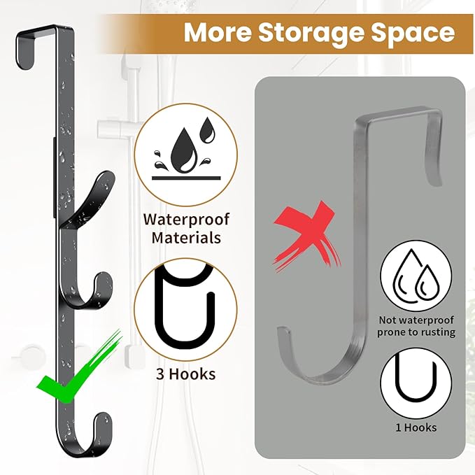 Over the Door Hooks hanger,over the door towel hook Organizer hanging for coat clothes backpack hat purse Metal Towel Rack Back of Shower for Bathroom,Dorm,Bedroom,Kitchen,Office Closet (Black-2Packs)