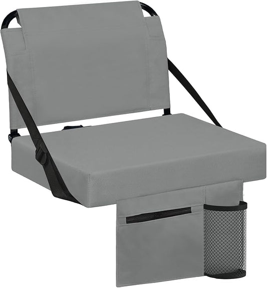 Stadium Seats for Bleachers with Back Support Bleacher Seat Soft Cushion Light Weight Includes Shoulder Strap & Cup Holder, Front & Back Zipper Pocket, Suitable for Sports Events,Grey