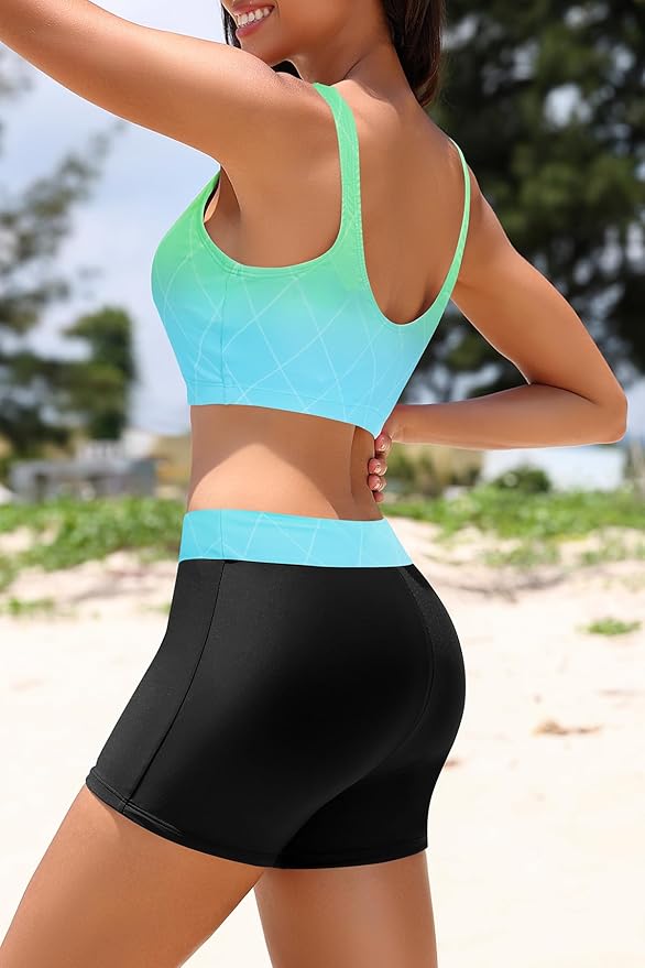 Holipick Long Sleeve Swimsuits for Women - 3 Piece Rash Guard with Shorts Zipper SPF Swim Shirt with Built in Bra