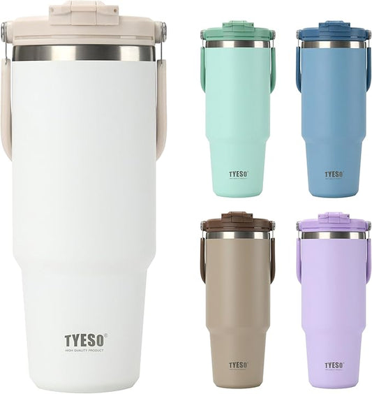 TYESO Tumbler with Flip Straw & Sip Lid, Vacuum Insulated Water Bottle, Double Wall Stainless Steel Coffee Cup Travel Mug Leak Proof (WHITE, 40 OZ)