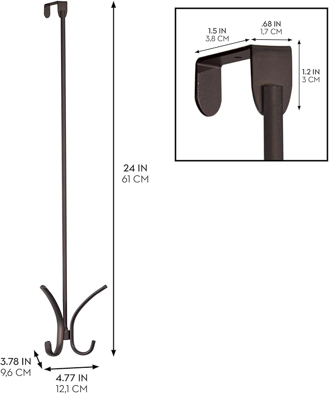 InterDesign Axis Easy Reach 24" Quad Hook, Over the Door Towel Holder or Coat Rack for Bathroom, Bedroom, Office Closet Storage, 4.7" x 3.8" x 24", Bronze