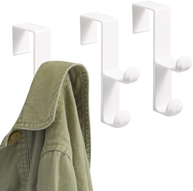 iDesign Over The Door Plastic Dual Hook Hanger for Coats, Jackets, Hats, Robes, Towels, Ideal for Bathroom, Bedroom, Mudroom, White (Pack of 36)