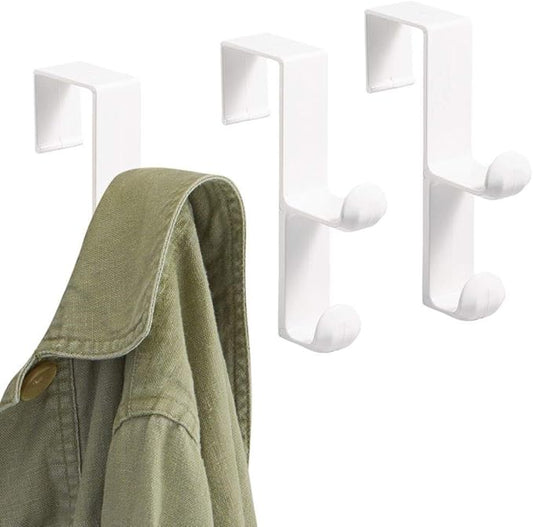 iDesign Over The Door Plastic Dual Hook Hanger for Coats, Jackets, Hats, Robes, Towels, Ideal for Bathroom, Bedroom, Mudroom, White (Pack of 36)