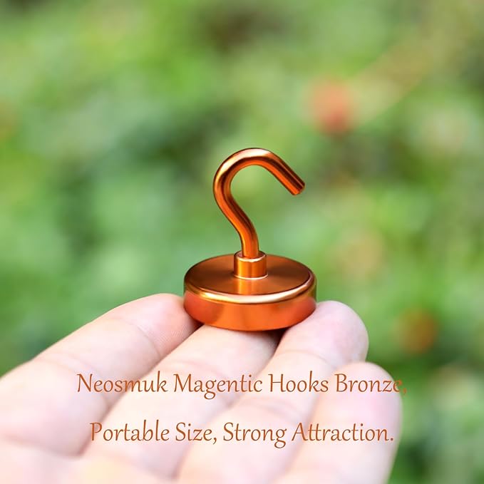 Neosmuk Magnetic Hooks, Heavy Duty 85lb+ Strong Magnet Hook for Cruise Cabins, Cruise Ship Essentials for Hanging, Metal Wall Refrigerator Hangers (Bronze, 10 Pack)