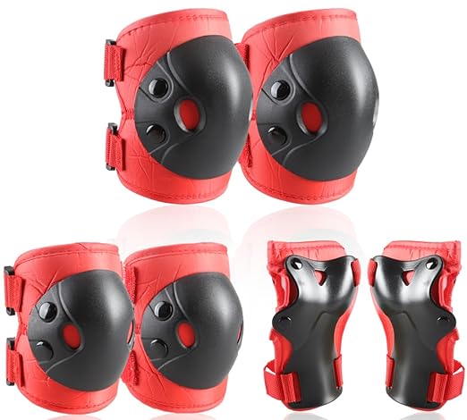 Cockchafer Kids and Youth Knee Elbow Wrist Guards Protective Gear Set for Skateboarding, Roller Skating, Inline Skating, Scooter Riding, BMX Biking (Red, Small)