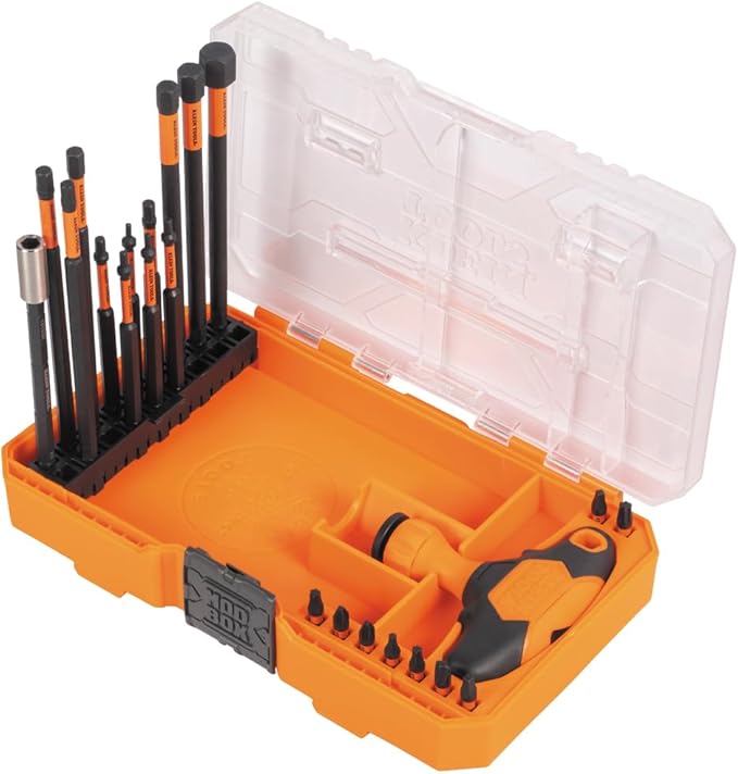 Klein Tools 33804 ProFlex 耐衝撃交換可能ラチェットTハンドルセット、トーションゾーン、マグネット式ビットホルダー、SAE、ミリ、TORX、23個組 (12個パック)