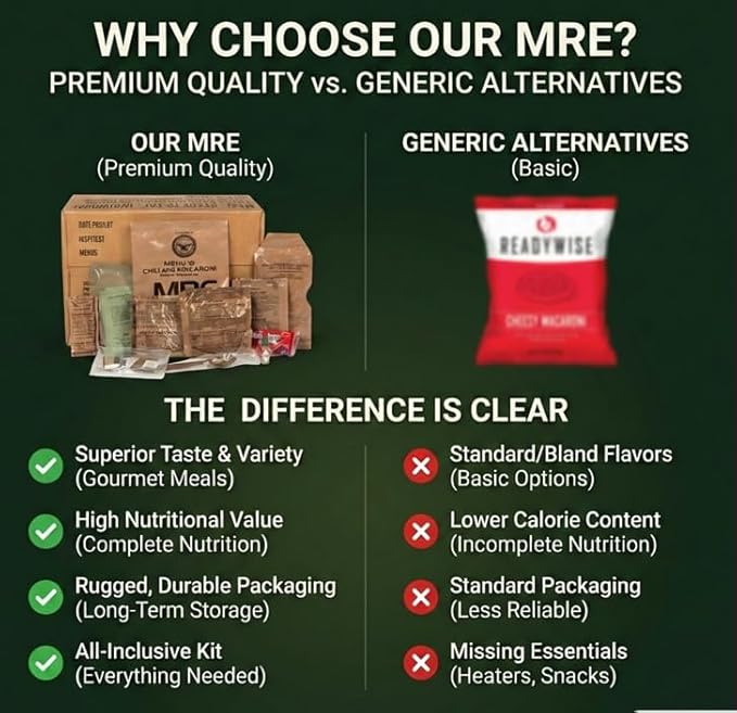 2026 Inspection MRE, U.S. MRE Meals, Emergency Supplies, Emergency Food Supply, Survival Food, Freeze Dried Food w/Flameless Heater, Ready Meals (Variety Pack of 24) – (A & B Case Fresh Stock) MREs have 10 Year Shelf Life From Inspection Date
