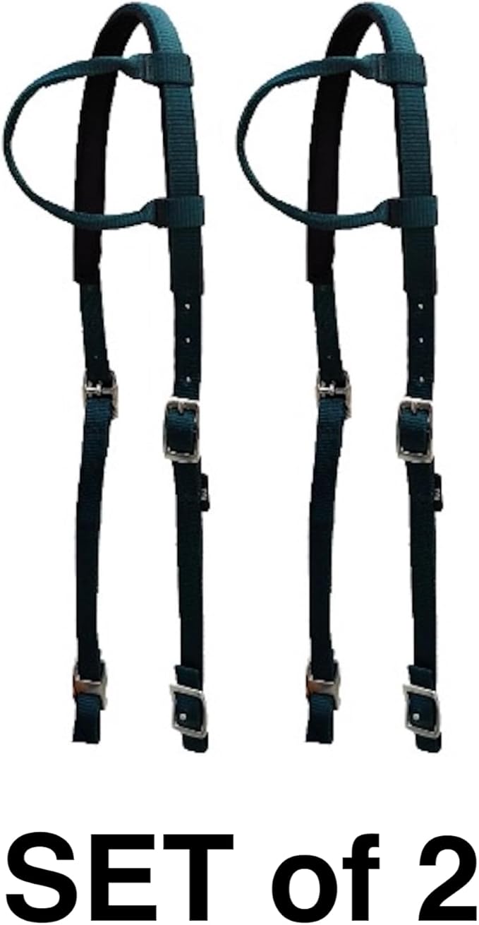Majestic Ally Nylon Padded Sliding Single Ear Headstall for Horses- Set of 2 - Multiple Colors