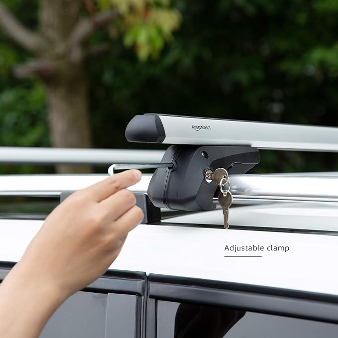 Amazon Basics Cross Rail Roof Rack, 56 inches, Fits up to 49.6" Spans between Raised Side Rails with Gap, 2-Pack, Black/Silver