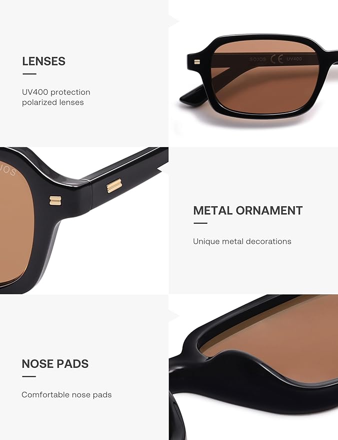 SOJOS Trendy Rectangle Polarized Sunglasses Womens Mens, Small Retro Fashion Thin Slim Square Sunnies SJ2610