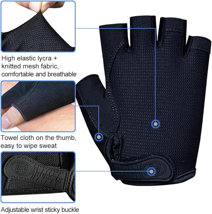 HuwaiH Bike Gloves for Men/Women, Cycling Gloves with Anti-Slip Shock-Absorbing Pad Half Finger Biking Bicycle Gloves