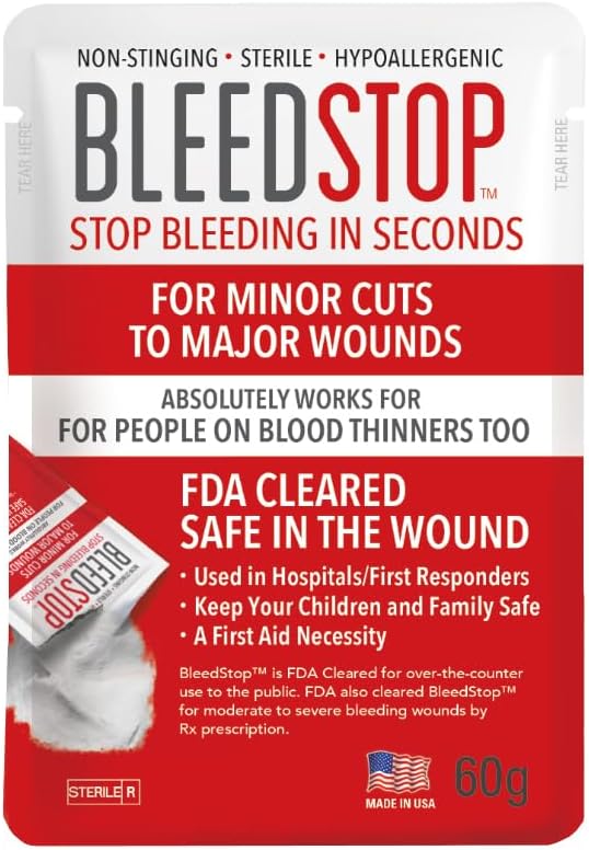 BleedStop™応急処置用止血パウダー、外傷キット、血液凝固薬服用者、キャンプでの安全対策、中程度から重度の出血創傷または鼻血用サバイバル用品 - 1袋(60g)