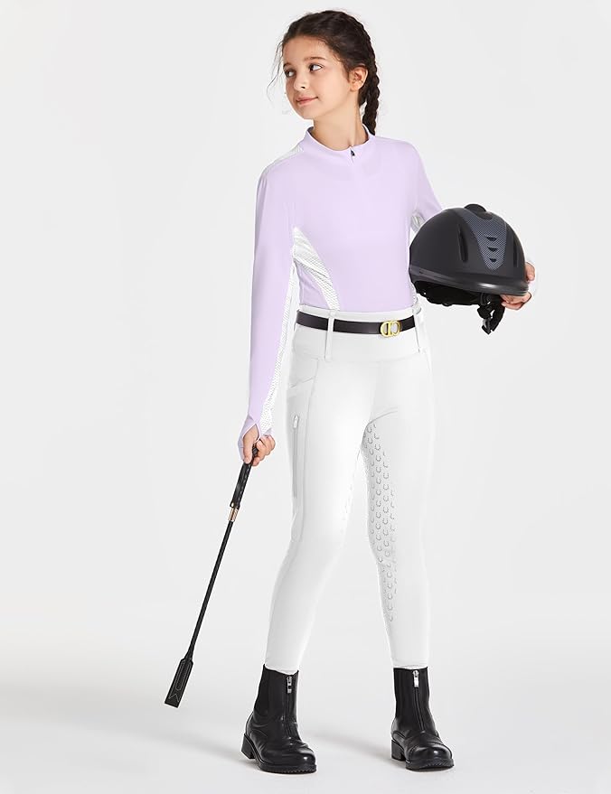 FitsT4 Sports Girls Riding Pants Full Seat High Waist Kids Equestrian Breeches Horse Schooling Tights Zipper Pockets