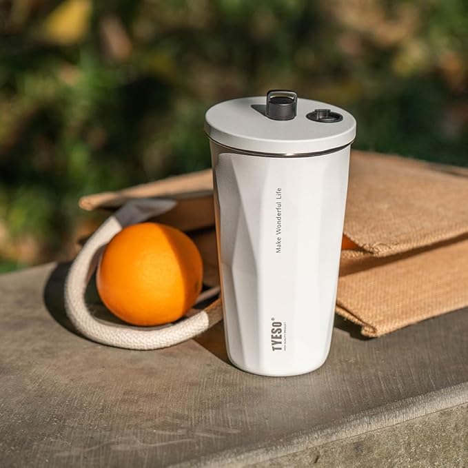 TYESO Stainless Steel Tumbler with straw inside Stainless steel wide-mouth vacuum insulation home office outdoor multi-color thermal insulation and cold insulation cover with 20oz (White, 20 oz)