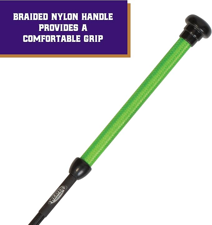 Weaver Livestock Basic Pig Show Whip, Hog Livestock Whip with Braided Nylon Handle, Leather Popper, Lightweight Braided Shaft