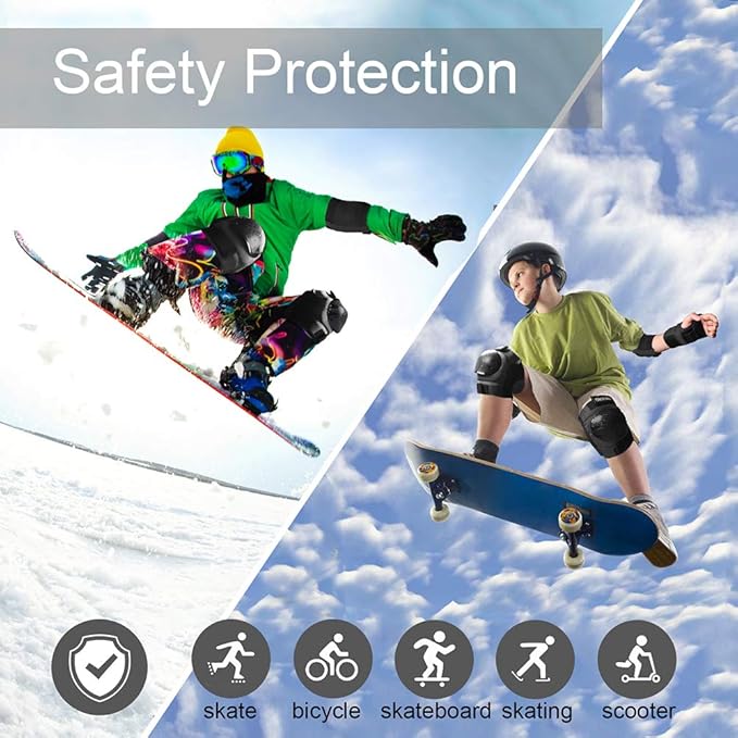 Adult-Youth-Kids Knee-Elbow-Pads Wrist-Guards - Skateboard Roller Inline Ice Skate BMX Bike Scooter Protective Gear Set
