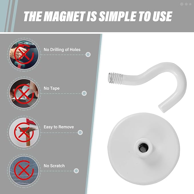 Neosmuk Magnetic Hooks, Heavy Duty 130lb+ Strong Magnet Hook for Cruise Cabins, Cruise Ship Essentials for Hanging, Metal Wall Refrigerator Hangers (White, 10 Pack)