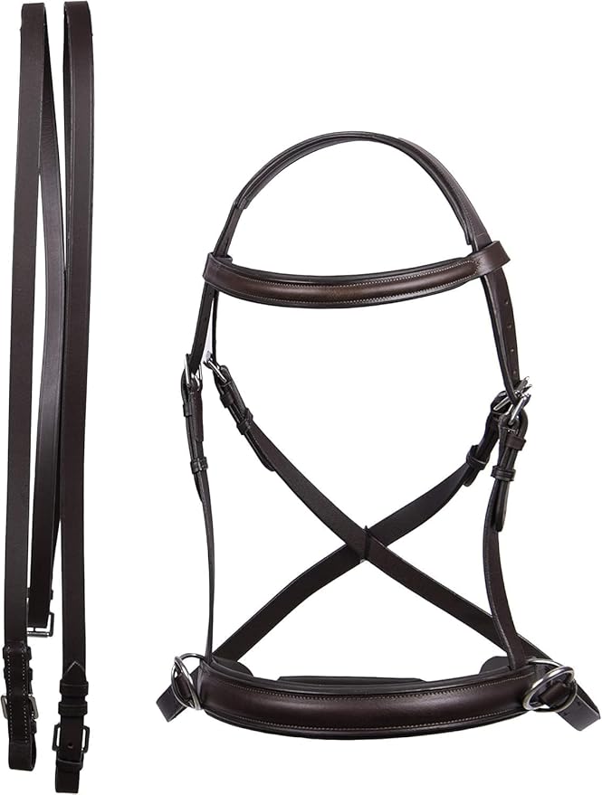 Hulara Genuine English Leather Crossover | Crossunder Bitless Horse Bridle Headstall with Reins
