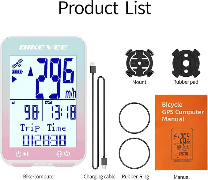 GPS Bike Computer Wireless Bicycle Speedometer Odometer 9 Languages Auto Backlight Auto Start Stop IPX7 Waterproof 2.4 Inch LCD Supports MPH KMH