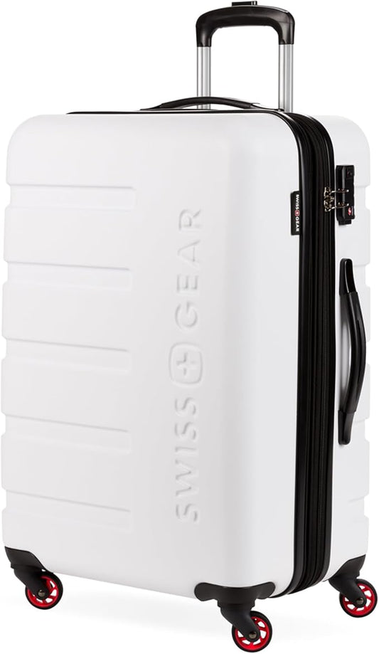 SwissGear 7366 Signature Hardside Expandable Luggage with Spinner Wheels, TSA Lock, White, Checked-Medium 23-Inch