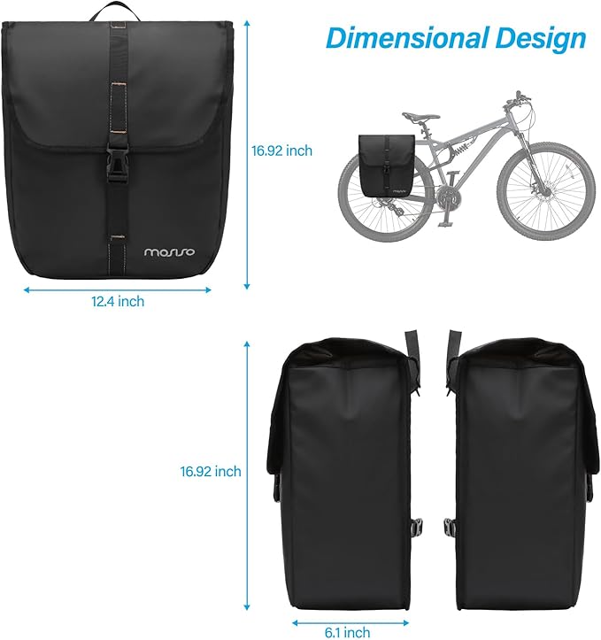 MOSISO 20L Bike Panniers, 2 Pack Waterproof Panniers Bike Bag, Large Capacity Flap Bicycle Rear Rack Seat Luggage Storage Trunk Bag for Road Mountain Cycling Traveling Commuting, Black