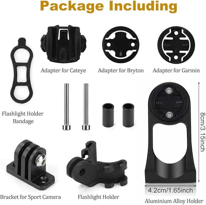 Out Front Combo Extended Mount for Garmin Edge, Cycling Handlebar Stem Mount Compatible with Garmin Cateye Bryton GoPro GPS or Cameras, Black