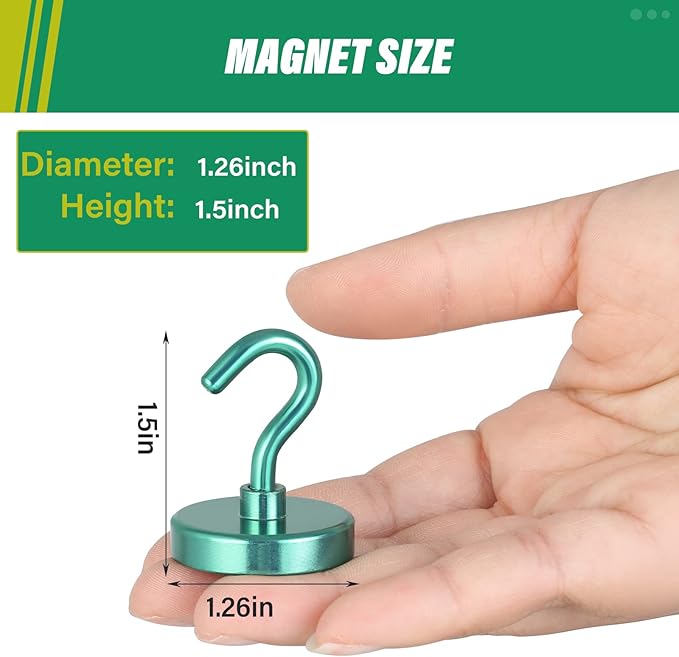 Neosmuk Magnetic Hooks, Heavy Duty 130lb+ Strong Magnet Hook for Cruise Cabins, Cruise Ship Essentials for Hanging, Metal Wall Refrigerator Hangers (Green, 10 Pack)