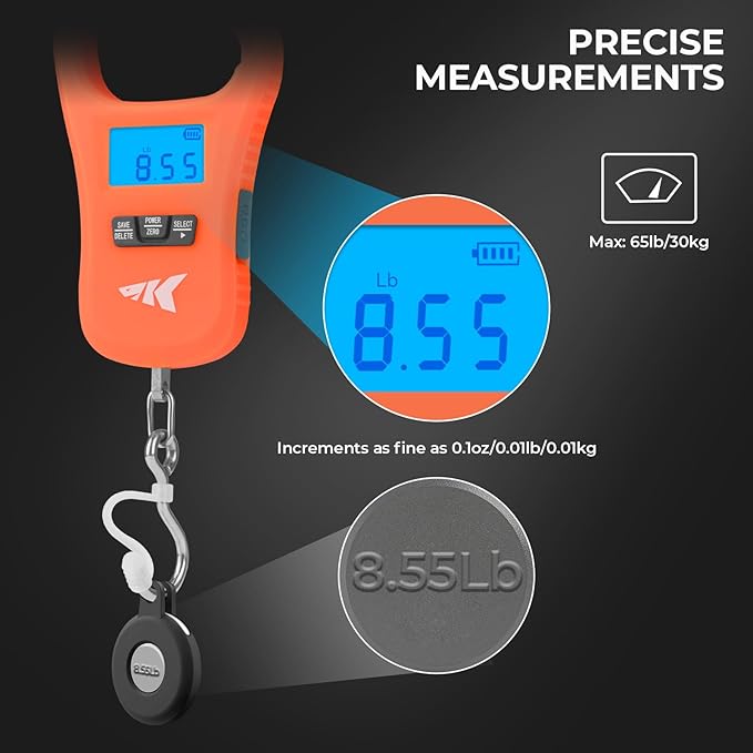 KastKing ToughTide Fishing Scale, USB Charging, 65lb Capacity, Ultra-Thin Digital Fish Scale, LCD Display, Ergonomic Handle, Fish Scales Digital Weight, Fishing Accessories for Men