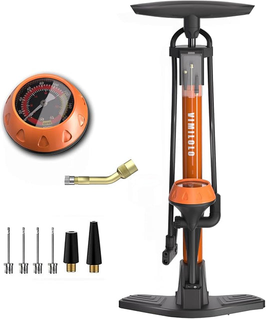 Bike Floor Pump, Bicycle Pump with Dual Presta & Schrader Valve Head, High Pressure Bicycle Tire Inflator, Portable Hand Air Pump for Road & Mountain Bikes, Strollers and Balls