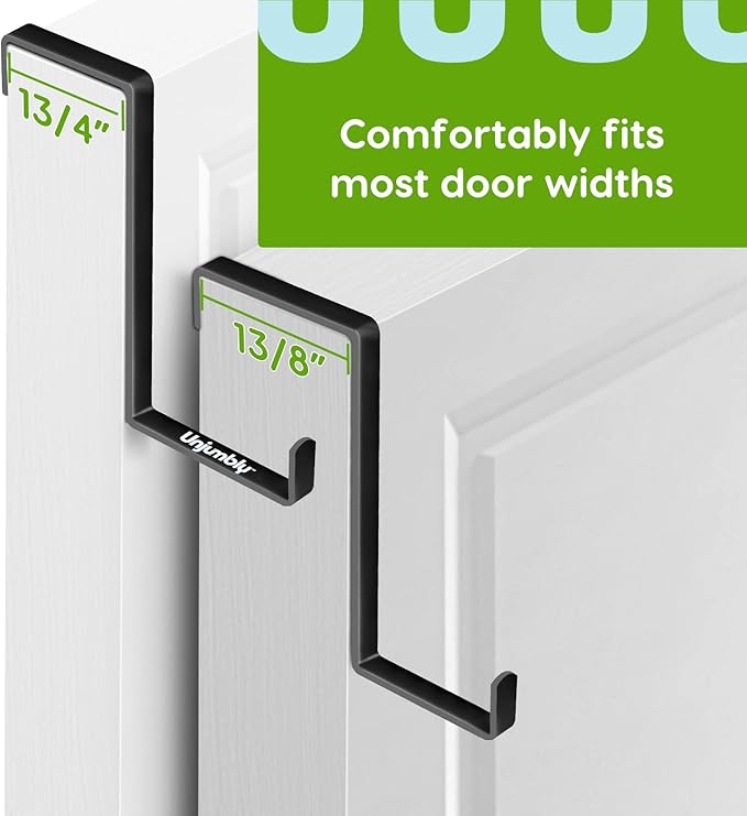 Unjumbly Over The Door Hook- 4 Pack Sturdy Metal Over Door Hook, Fitting Two Sized Doors, Door Hangers and Over The Door Hooks for Hanging Clothes, Towels, Coats and More (Black)