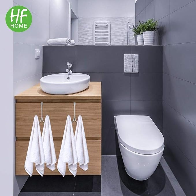 HFHOME 4Packs Over The Door Double Hanger Hooks, Metal Twin Hooks Organizer for Hanging Coats, Hats, Robes, Towels- Silver