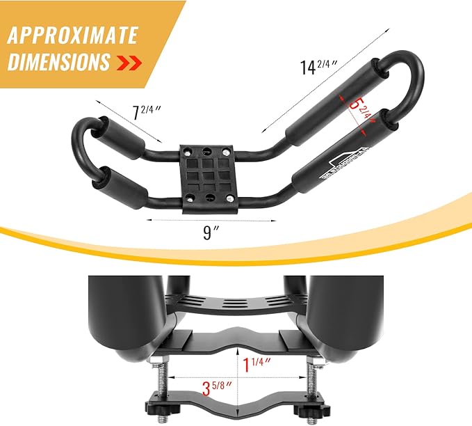 J-Bar Rack Roof Top Mount with 16 Ft Ratchet Lashing Straps, Folding Carrier for Your Canoe, SUP and Kayaks on SUV Car Truck