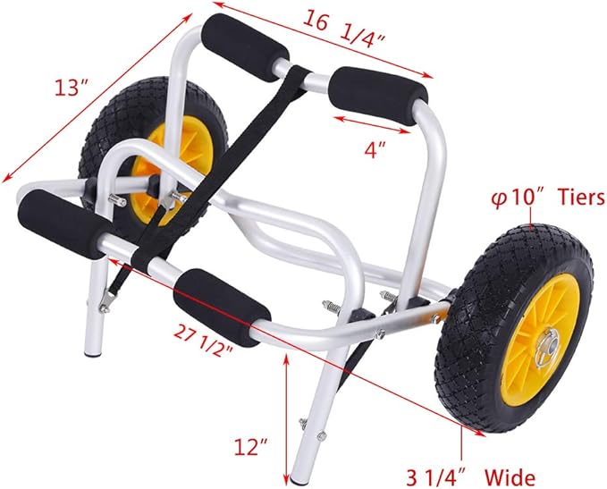 Ktaxon Kayak Cart Boat Canoe Carrier Dolly Trailer Tote, Foldable Paddle Board Trolley Boat Trailer Transport with NO-Flat Airless Tires Wheels