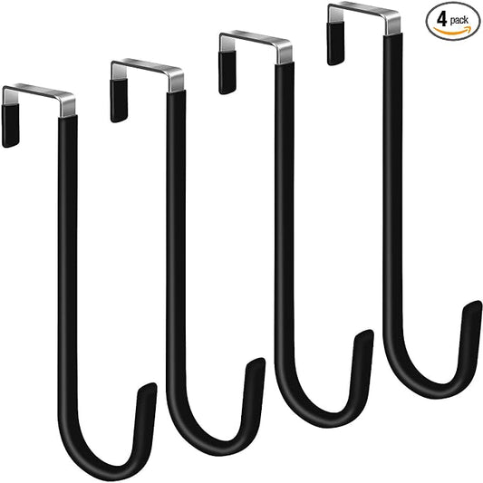 4 Pack Over The Door Hooks, Large Door Hanger Hook, Soft Rubber Surface Prevents Scratches, Door Hook for Bathroom, Living Room, Kitchen Hanging Clothes, Towels, Shoe Bag, Hat(Black)