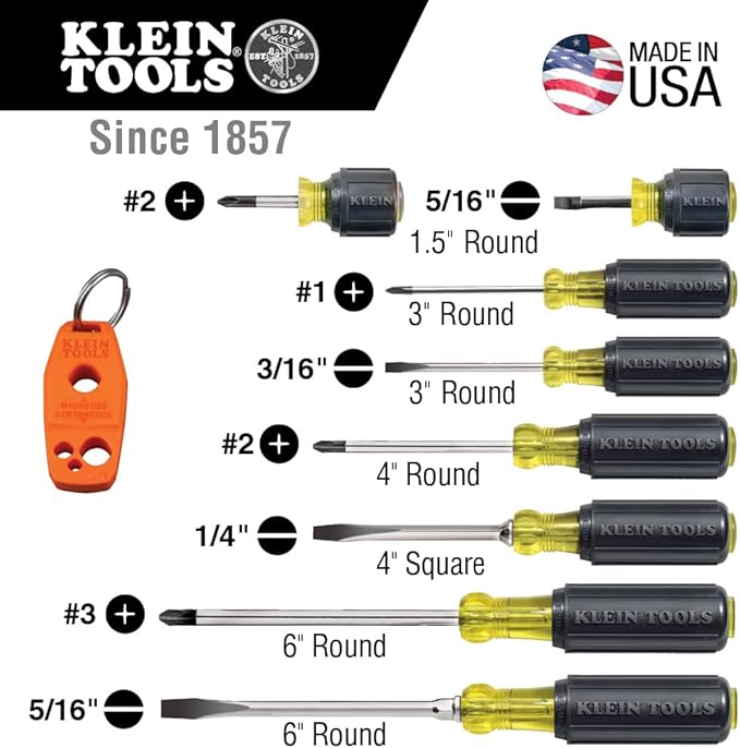 Klein Tools 80021 Tool Set, Screwdriver and Nut Driver Tool Kit with Assorted Tips, Magnetizer / De-Magnetizer, 16-Piece, Home Improvement