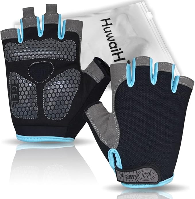 HuwaiH Bike Gloves for Men/Women, Cycling Gloves with Anti-Slip Shock-Absorbing Pad Half Finger Biking Bicycle Gloves