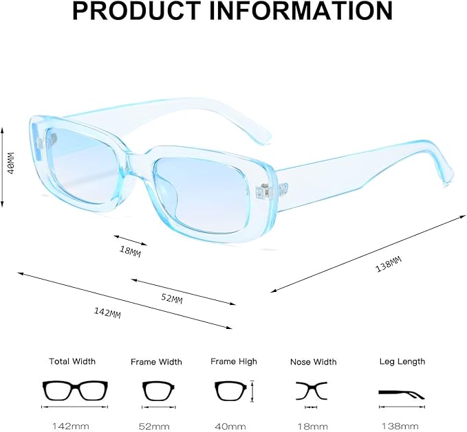 BUTABY Rectangle Sunglasses for Women Retro Driving Glasses 90’s Vintage Fashion Narrow Square Frame UV400 Protection