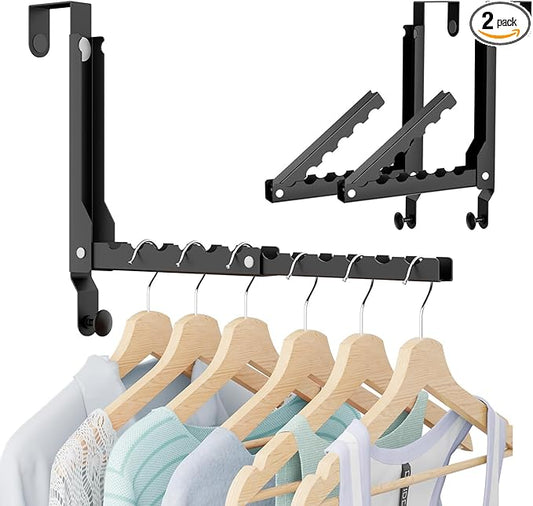 Over The Door Hooks, Extended Over The Door Clothes Hanger with 11 Ridges,Space-Saving Over The Door Rack,Door Hooks for Hanging Clothes,Larger Capacity Over The Door Hanger (2, Black(Update))