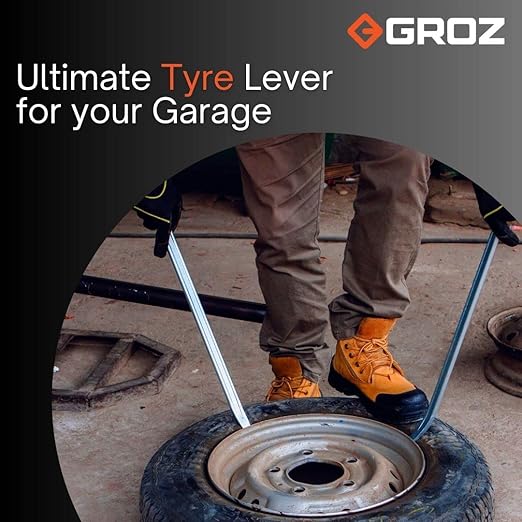 Groz Tyre Lever 16", Forged Carbon Steel with Nickel-Plated Finish, Straight Pattern with Hook & Taper for Motorcycle, ATV, Dirt Bike, Bicycle and Trailer Tire Changing (33180)